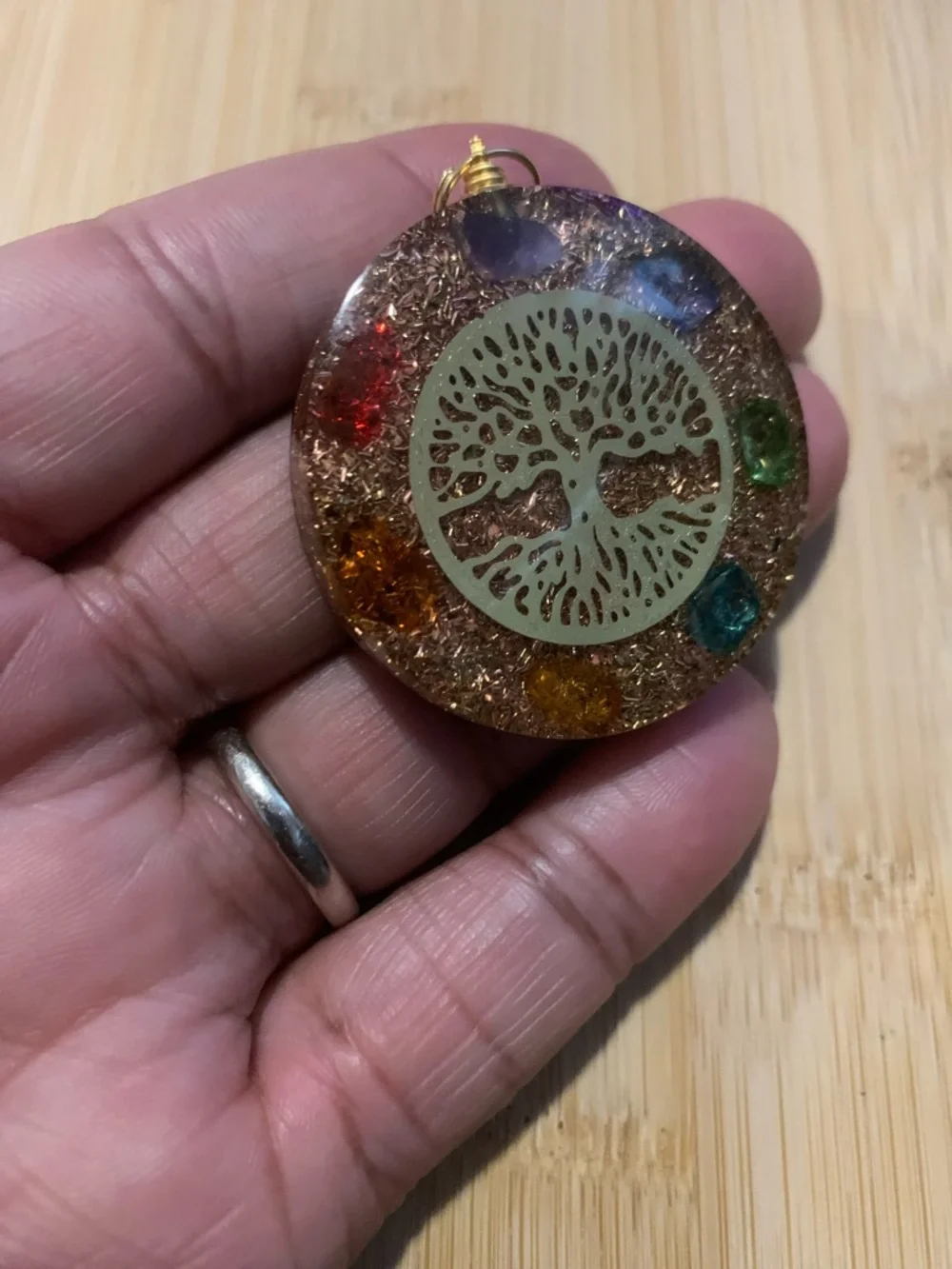 New Chakra Tree of Life Organite Pendant with Multicolour Stones - Picture 3 of 3